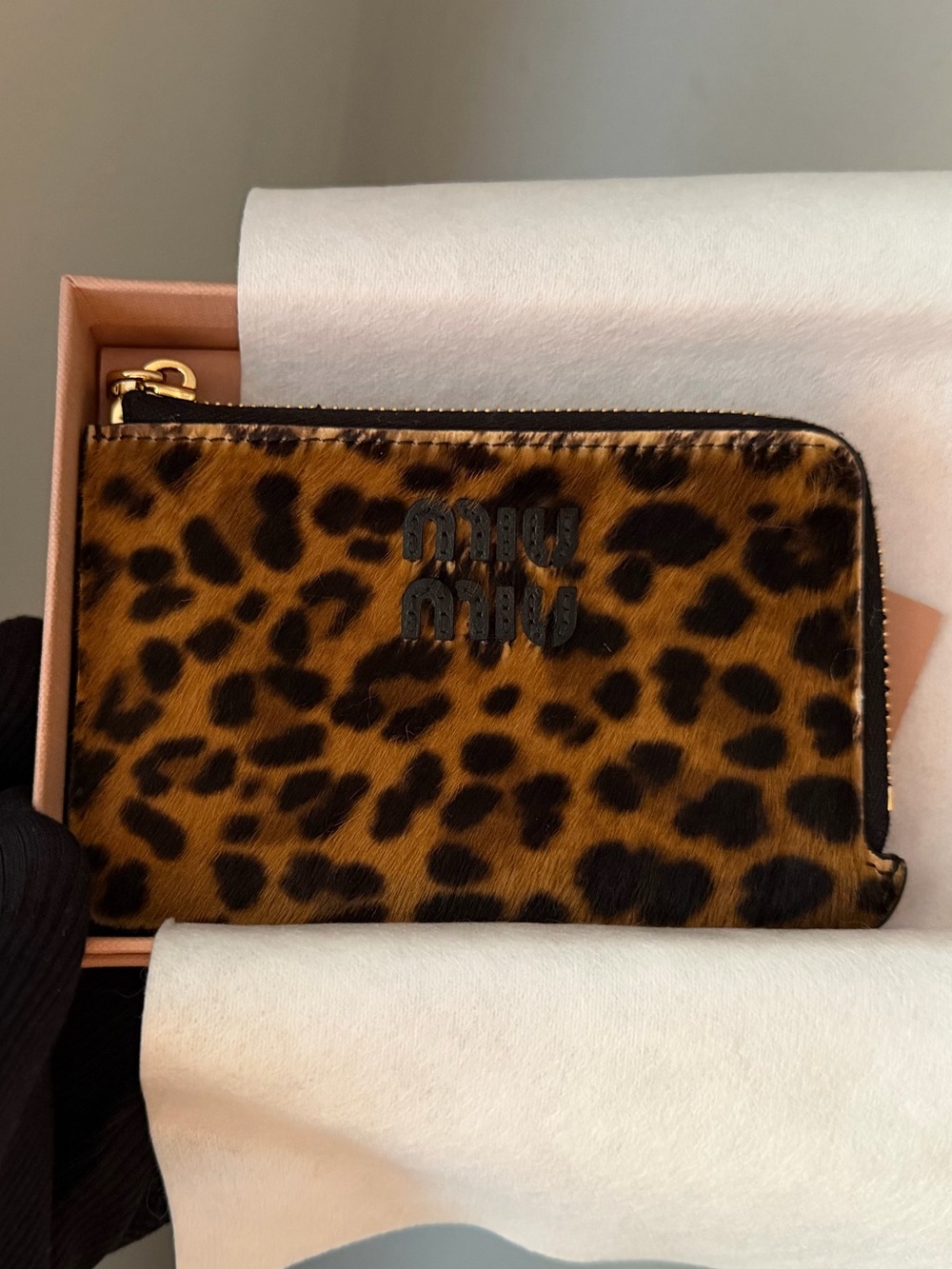 MIU MIU Cardholder in Leopard-print Pony Hair & Leather